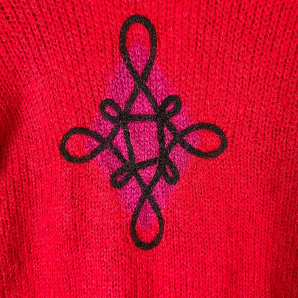 The Limited 80s Geometric Diamond Knit V-Neck Sweater‎ Red Vintage Size P S